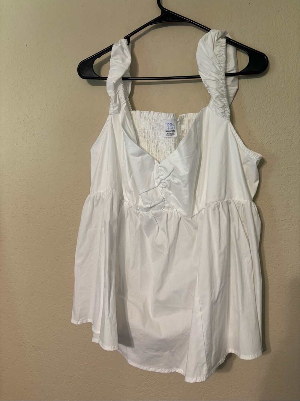 Time and Tru 100% Cotton White Ruched Maternity Babydoll Top